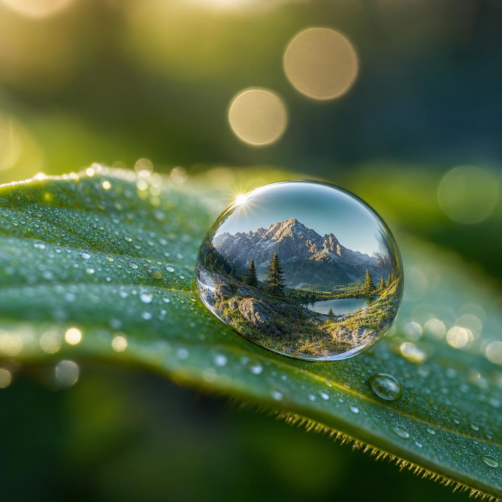 AI 生成:露珠里的山川